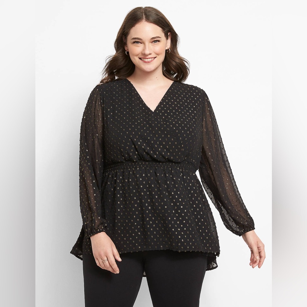 NWT Lane Bryant Surplice Clip Dot Peplum Blouse